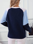 Women's Colorblock Sweater, Relaxed Crew Neck Two Tone Pullover