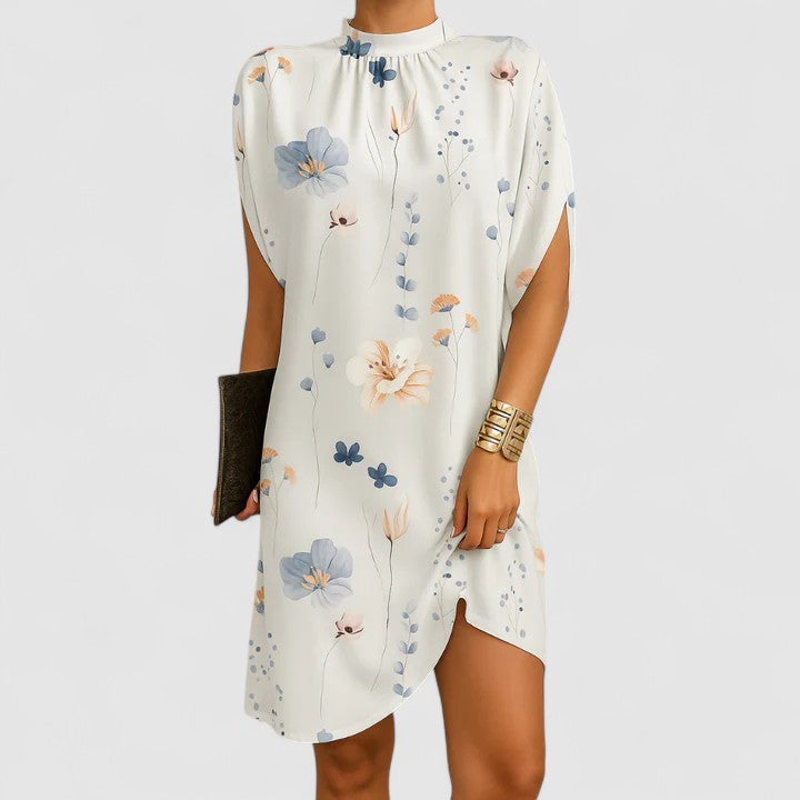 Women's Batwing Midi Dress, Mock Neck Loose Fit Split Sleeve Dress