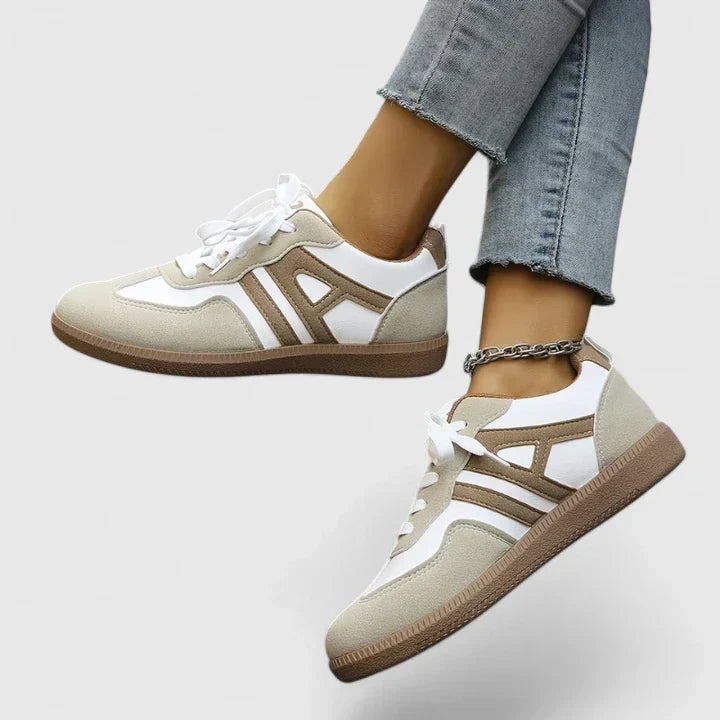 Women's Retro Sneakers, Vintage Khaki Low Top Gum Sole Shoes