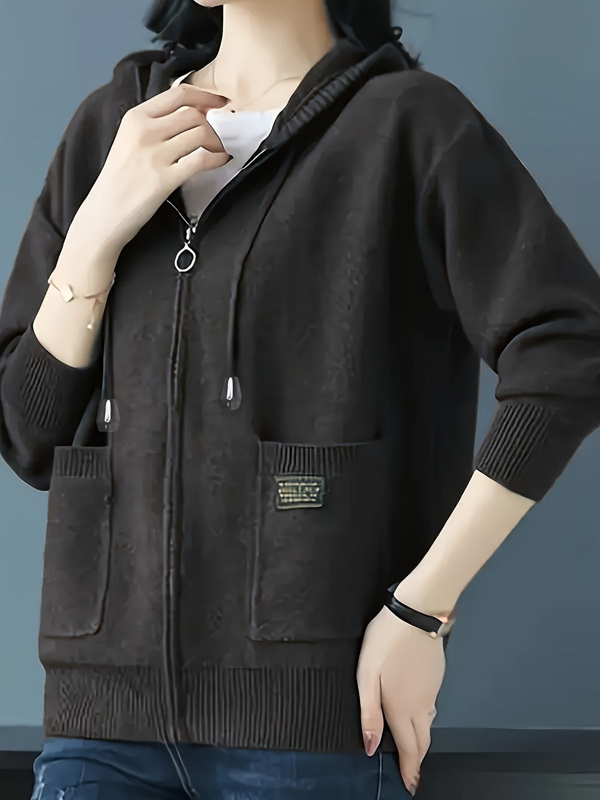 Women's Zip Up Cardigan, Lightweight Knit Hoodie with Pockets