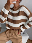 Women's Striped Sweater, Loose Fit Drop Shoulder Knit Pullover