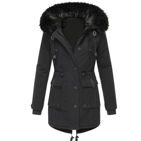Winter coat for women in Black, faux fur hood parka
