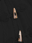 Women's Long Winter Coat with Faux Fur Hood, Toggle Front, Black