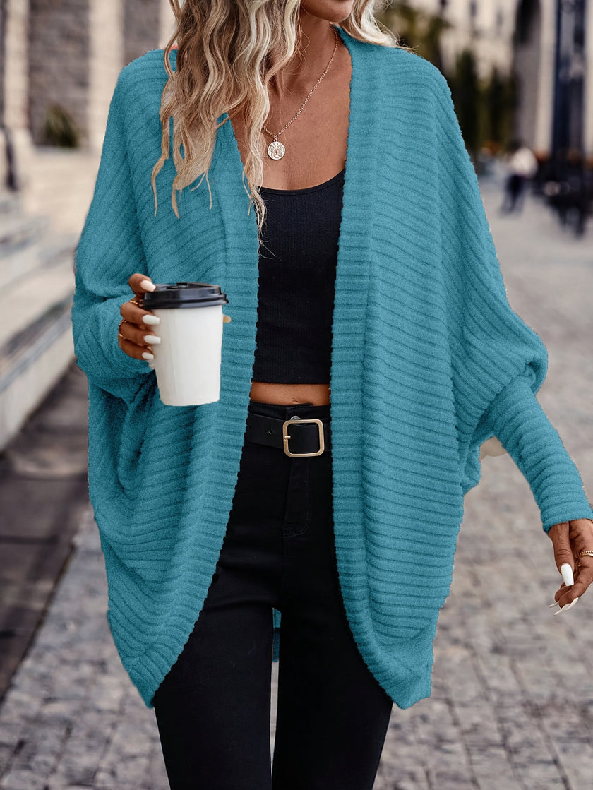 Women's Open Front Cardigan Sweater, Ribbed Knit Long Sleeve