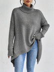 Women's Relaxed Turtleneck Sweater, Long High Neck Knit Pullover