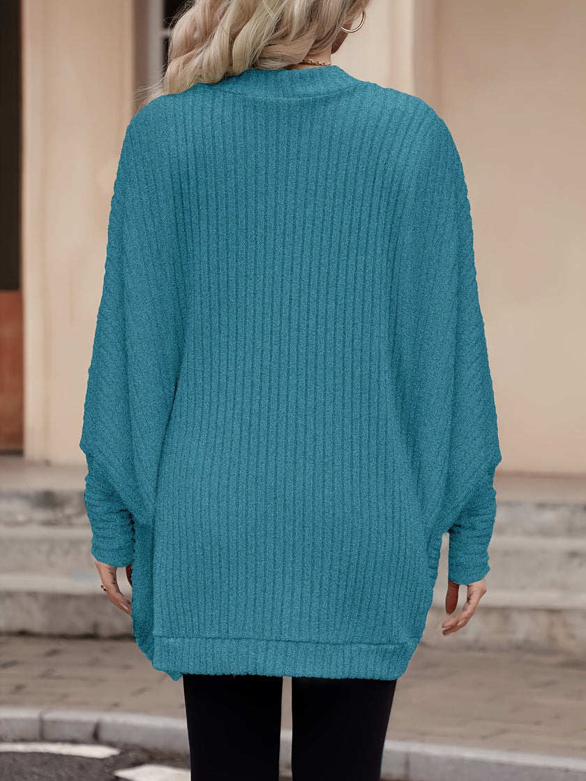 Women's Open Front Cardigan Sweater, Ribbed Knit Long Sleeve