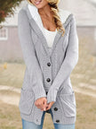 Women's Hooded Cardigan, Plush Lined Sweater Jacket with Pockets