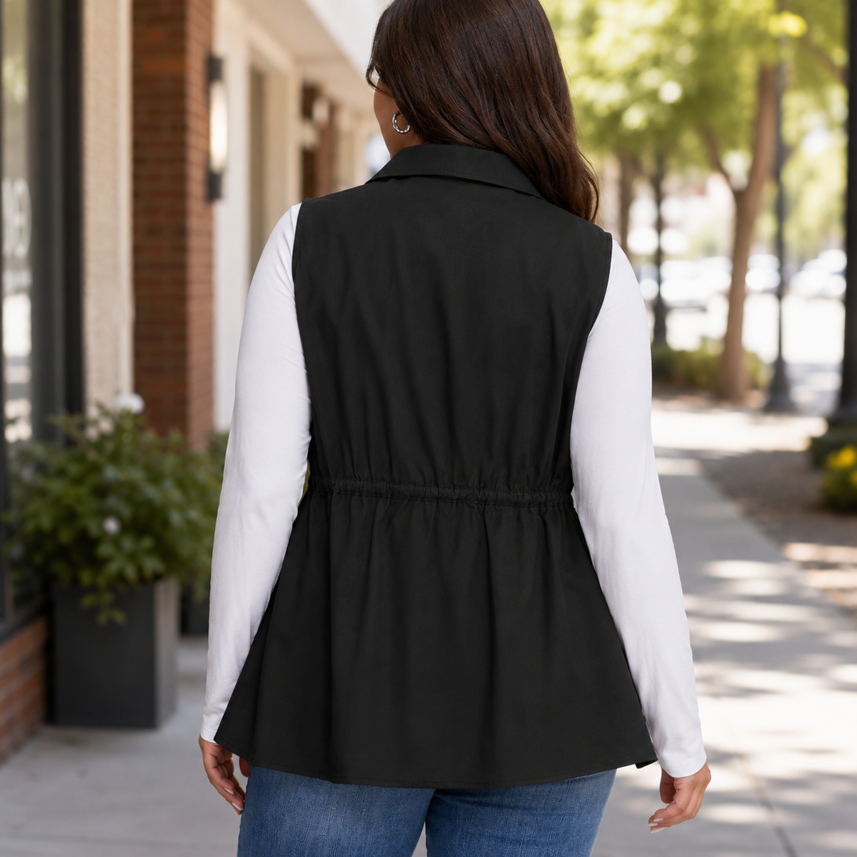 Plus Size Utility Vest for Women, Cargo Vest with Waist Tie, 10-30