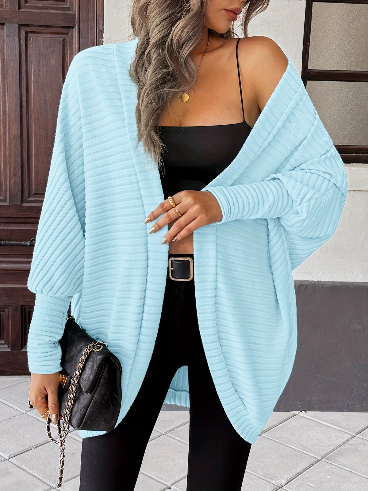 Women's Open Front Cardigan Sweater, Ribbed Knit Long Sleeve