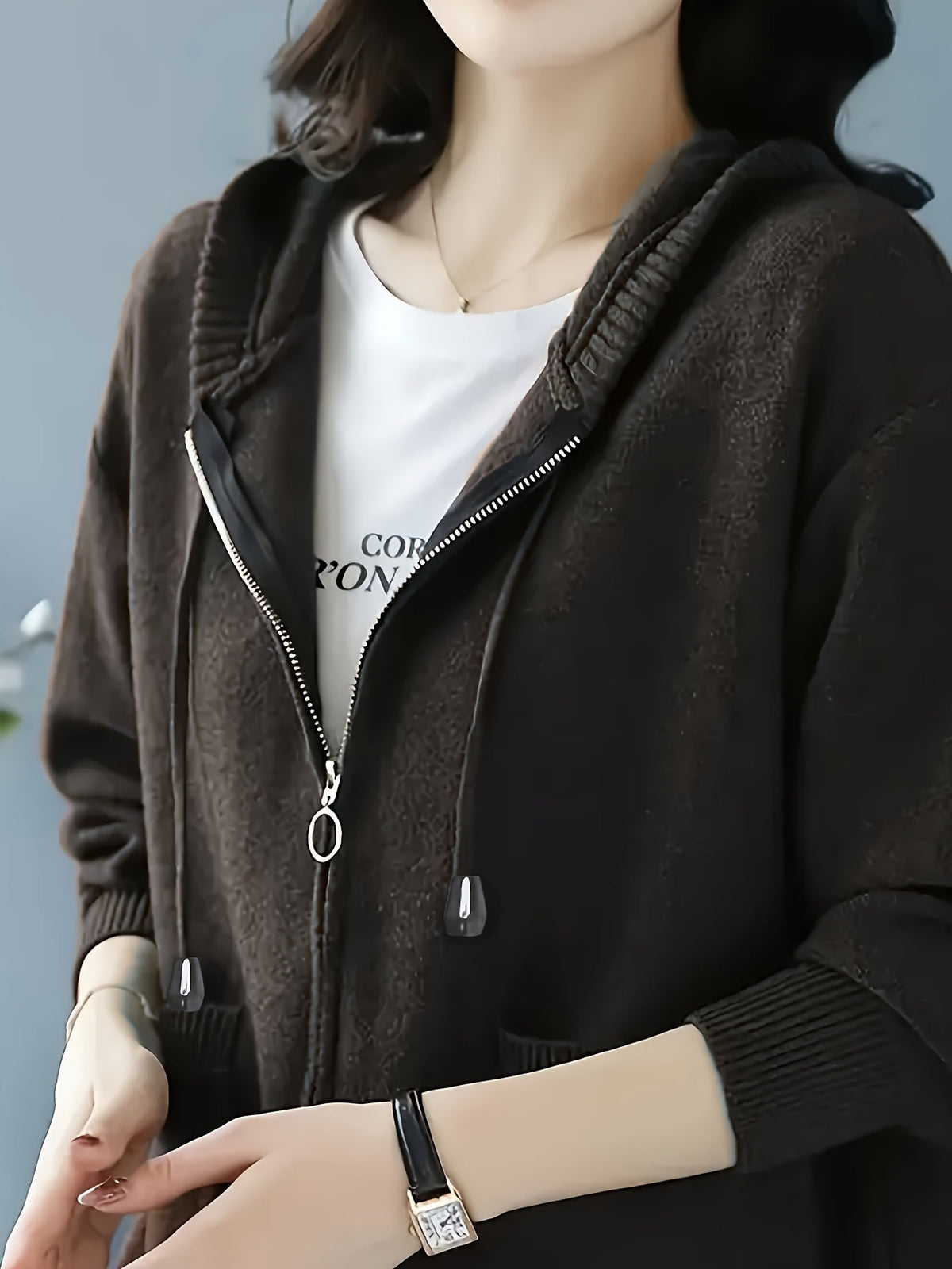 Women's Zip Up Cardigan, Lightweight Knit Hoodie with Pockets