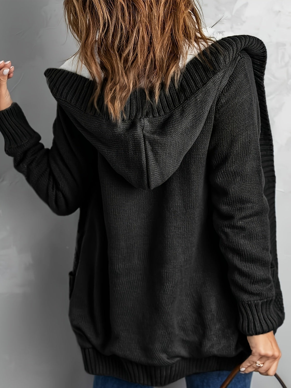 Women's Hooded Cardigan, Plush Lined Sweater Jacket with Pockets