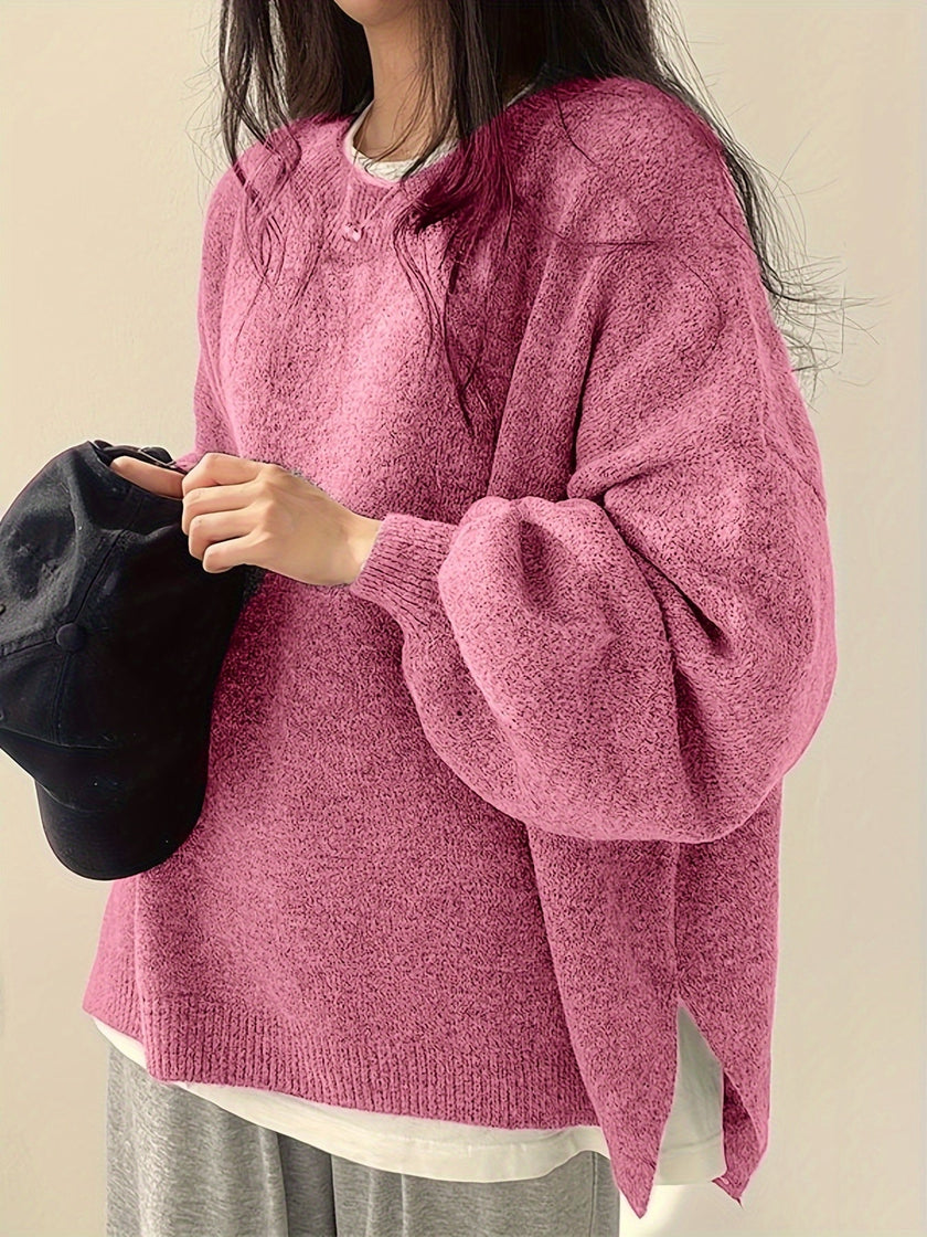 Women's Drop Shoulder Pullover Sweater, Relaxed Crew Neck Knit