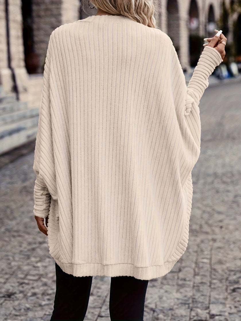 Women's Open Front Cardigan Sweater, Ribbed Knit Long Sleeve