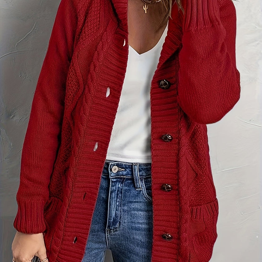 Women's Hooded Cardigan, Plush Lined Sweater Jacket with Pockets