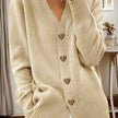 Women's V Neck Button Up Cardigan Sweater with Heart Buttons