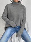 Women's Relaxed Turtleneck Sweater, Long High Neck Knit Pullover