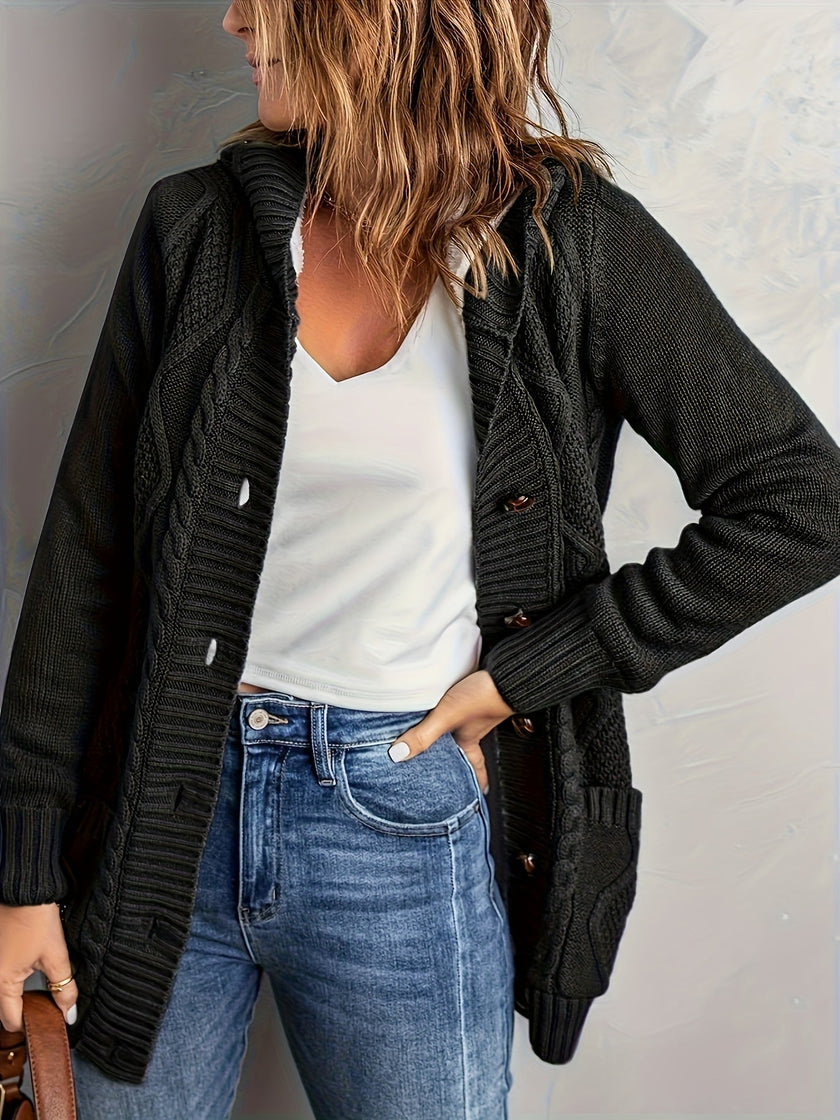 Women's Hooded Cardigan, Plush Lined Sweater Jacket with Pockets