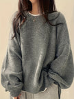 Women's Drop Shoulder Pullover Sweater, Relaxed Crew Neck Knit