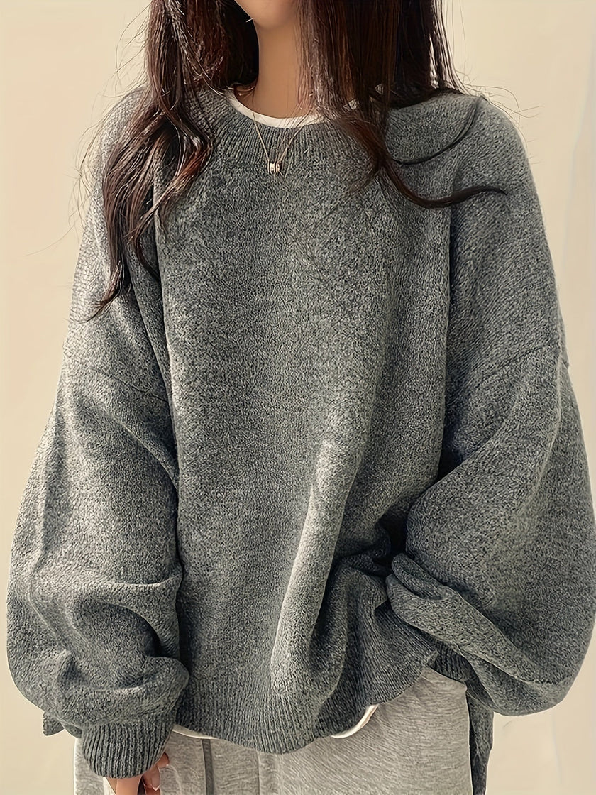 Women's Drop Shoulder Pullover Sweater, Relaxed Crew Neck Knit