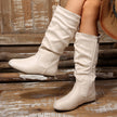 Slouchy mid calf boots for women, low heel in White