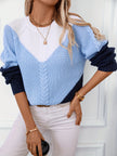 Women's Colorblock Sweater, Relaxed Crew Neck Two Tone Pullover