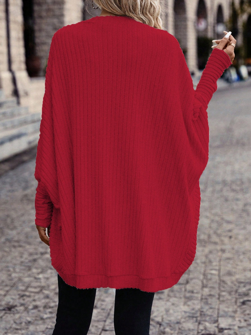 Women's Open Front Cardigan Sweater, Ribbed Knit Long Sleeve