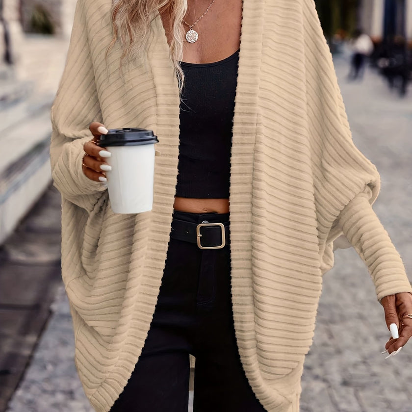 Women's Open Front Cardigan Sweater, Ribbed Knit Long Sleeve