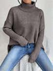 Women's Relaxed Turtleneck Sweater, Long High Neck Knit Pullover
