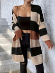 Women's Long Cardigan with Pockets, Colorblock Open Front Duster