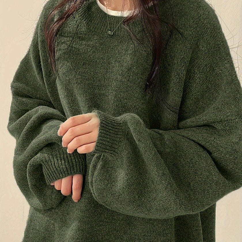 Women's Drop Shoulder Pullover Sweater, Relaxed Crew Neck Knit