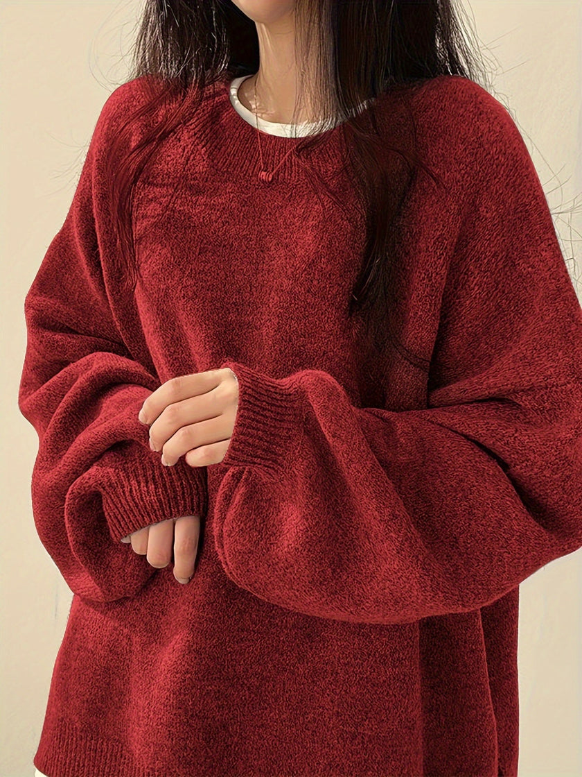 Women's Drop Shoulder Pullover Sweater, Relaxed Crew Neck Knit