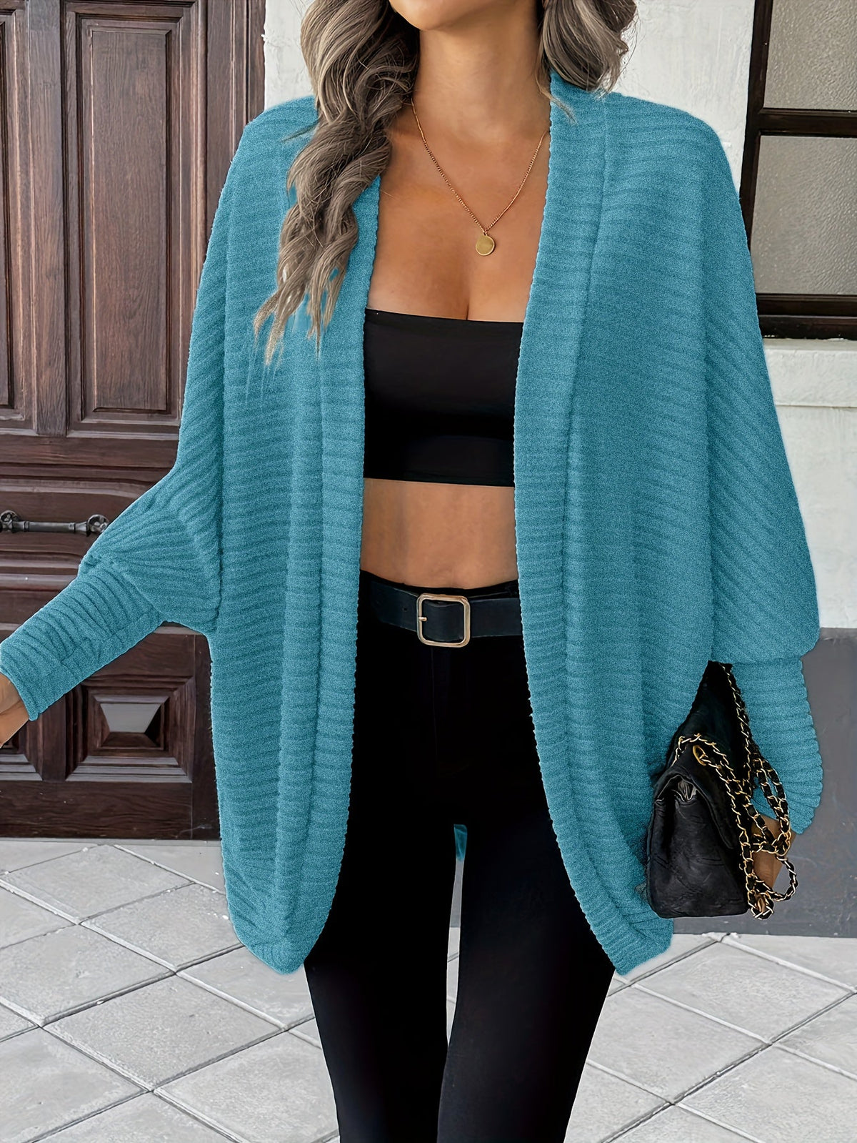 Women's Open Front Cardigan Sweater, Ribbed Knit Long Sleeve