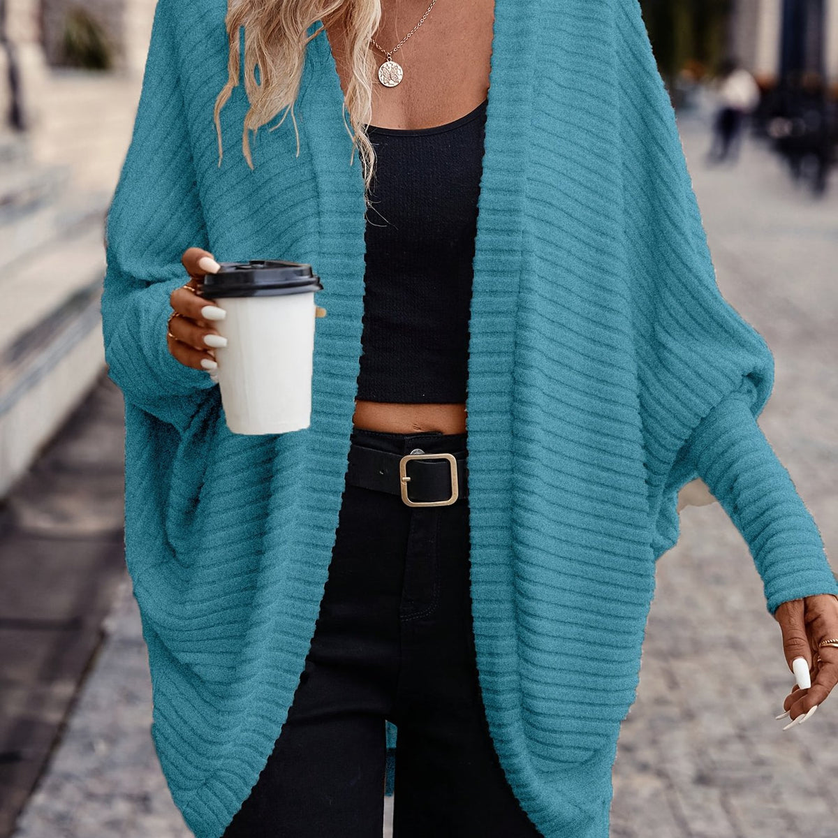 Women's Open Front Cardigan Sweater, Ribbed Knit Long Sleeve