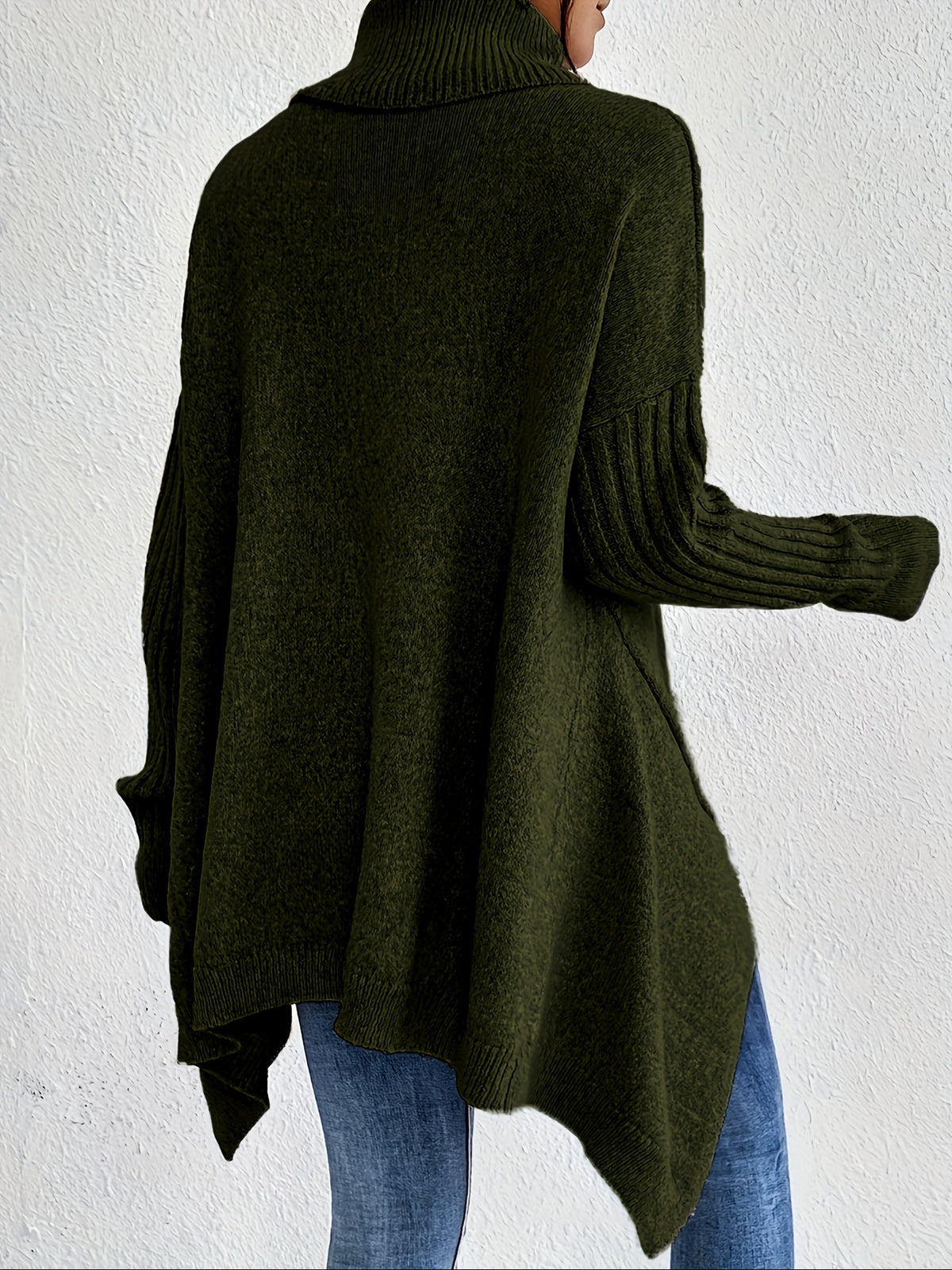 Women's Relaxed Turtleneck Sweater, Long High Neck Knit Pullover