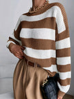 Women's Striped Sweater, Loose Fit Drop Shoulder Knit Pullover