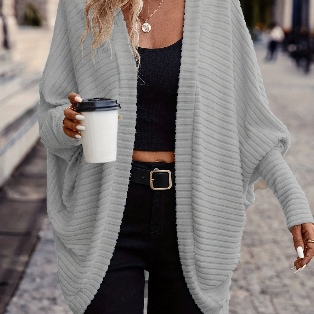 Women's Open Front Cardigan Sweater, Ribbed Knit Long Sleeve