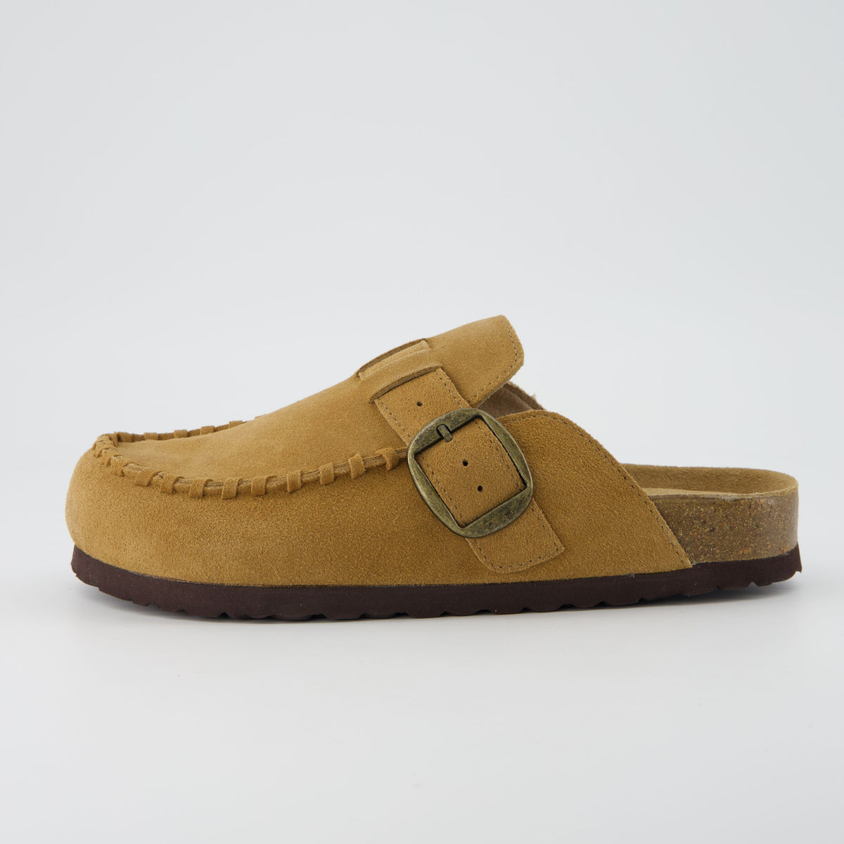 Women's Comfortable Slip On Walking Shoes, Suede Moc Toe with Cork Midsole