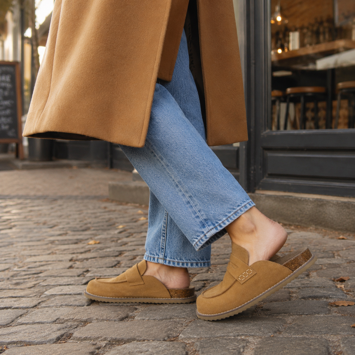 Suede Clogs for Women, Loafer Clog Mules with Cork Sole, Wide Width