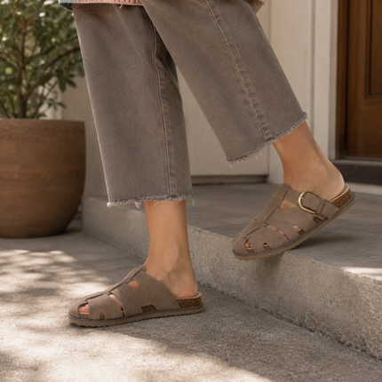 Clogs with Strap for Women, Suede Buckle Clogs, Medium and Wide Width