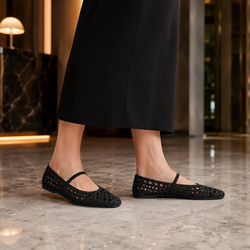 Women's Ballet Flats with Arch Support, Woven Memory Foam Slip-On Flats