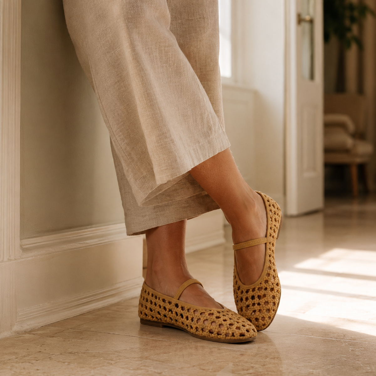 Women's Ballet Flats with Arch Support, Woven Memory Foam Slip-On Flats