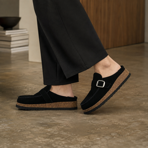 Black Clogs for Women, Slip-On Suede Clogs, Medium and Wide Width