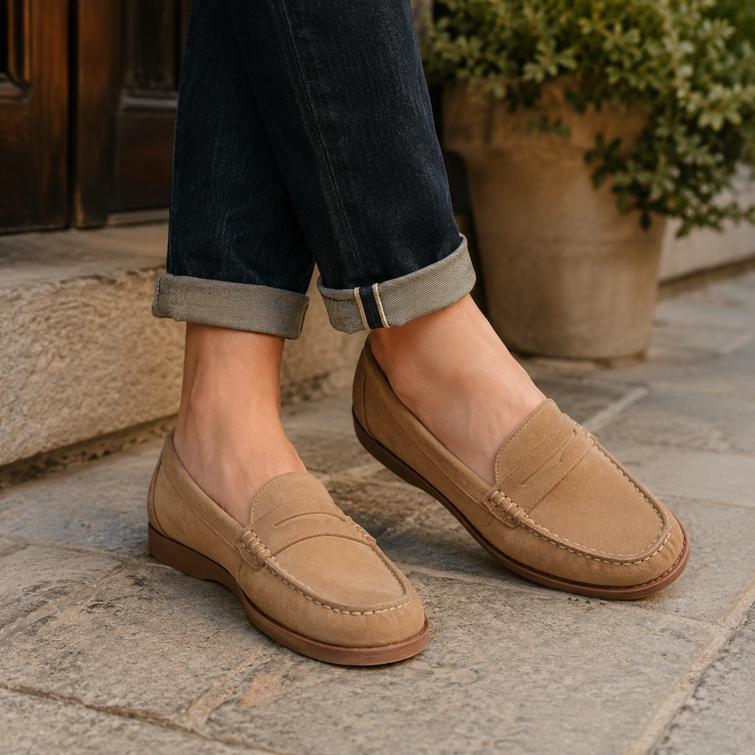 Women's Black Loafers, Classic Slip-On Flat Loafers, Black Brown or Khaki