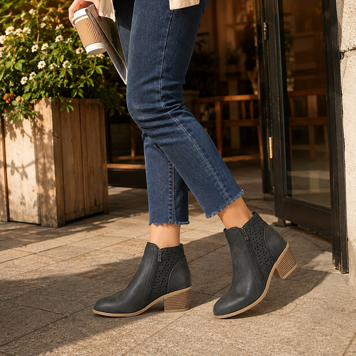 Women's Arch Support Cutout Boots, Breathable Laser Cut Booties