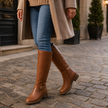 Women's Buckle Riding Boots, Knee High Buckle Boots with Block Heel