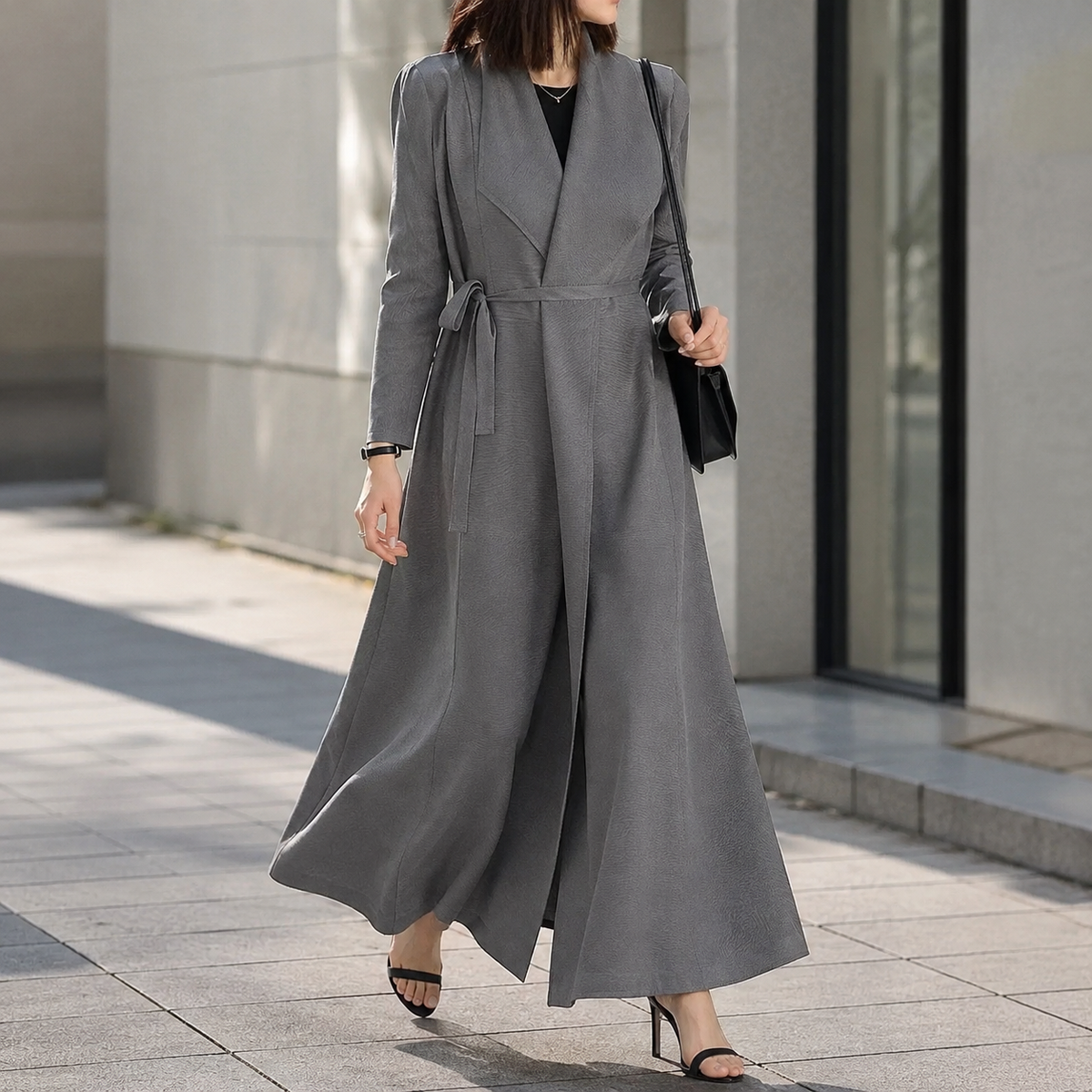 Women's Wrap Maxi Dress, Long Sleeve Belted Fall Maxi Dress