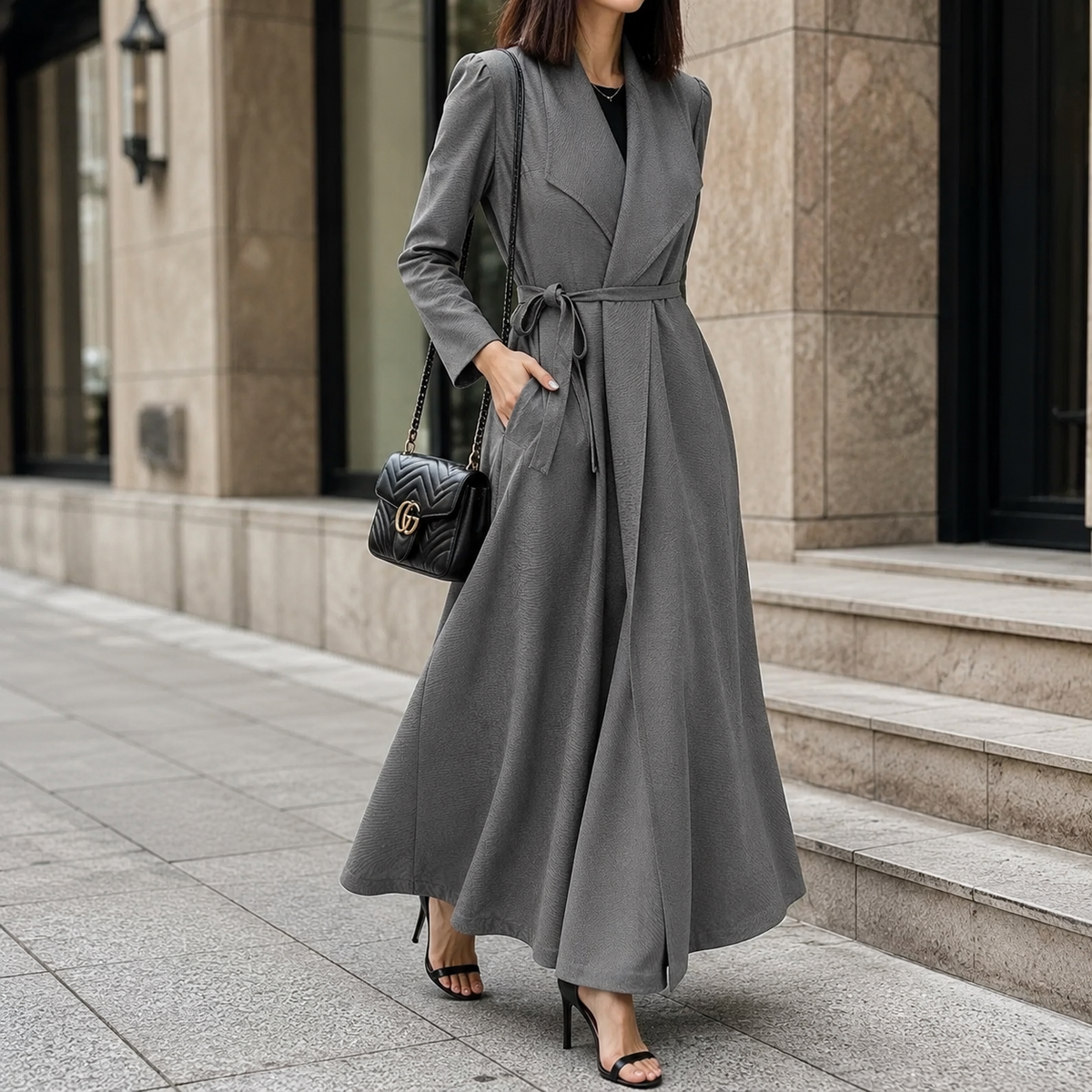Women's Wrap Maxi Dress, Long Sleeve Belted Fall Maxi Dress