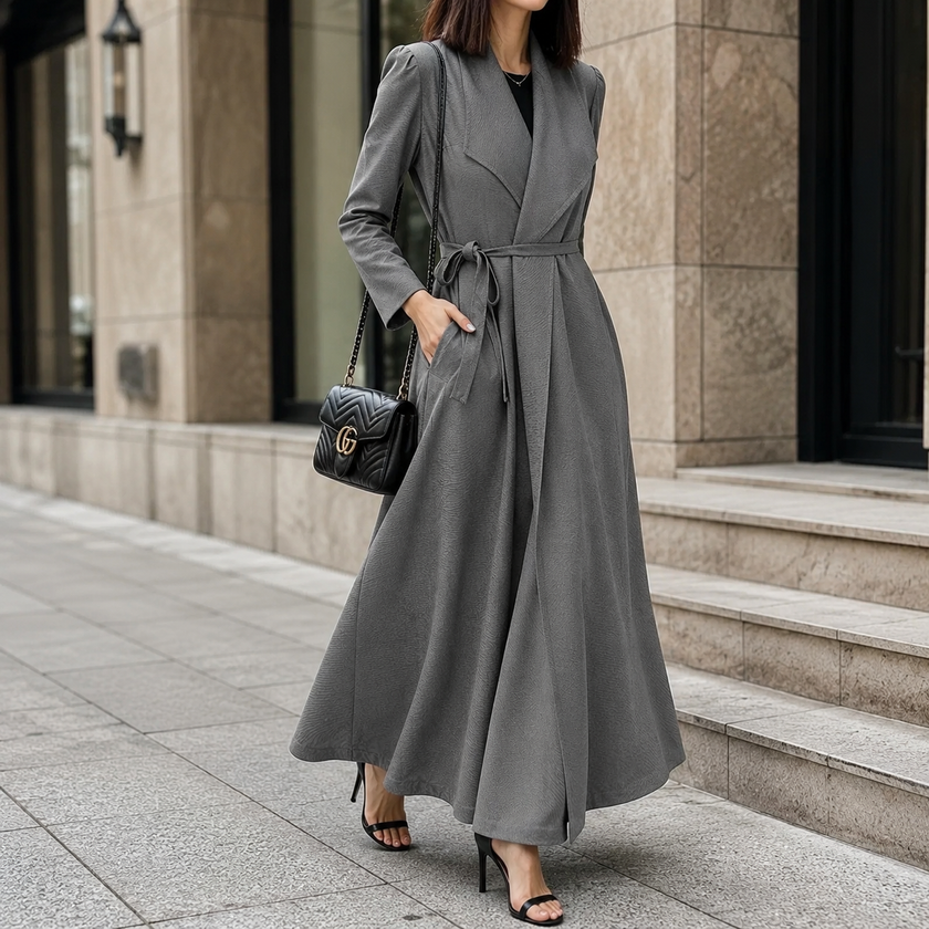 Women's Wrap Maxi Dress, Long Sleeve Belted Fall Maxi Dress