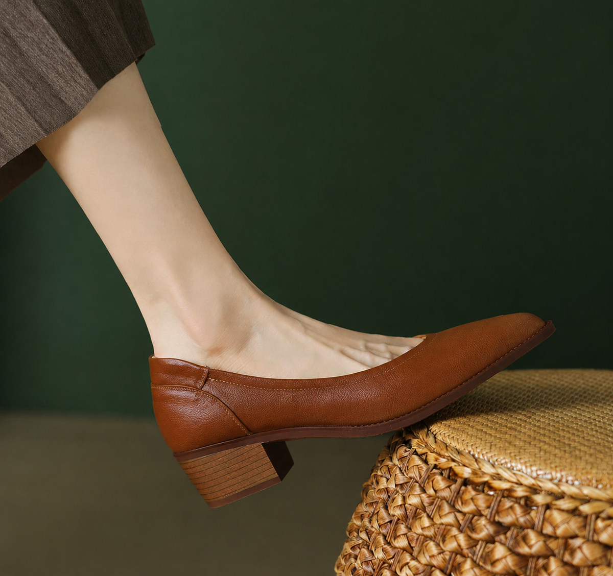 Women's Pointed Toe Pumps, Block Heel Work Heels, Slip On