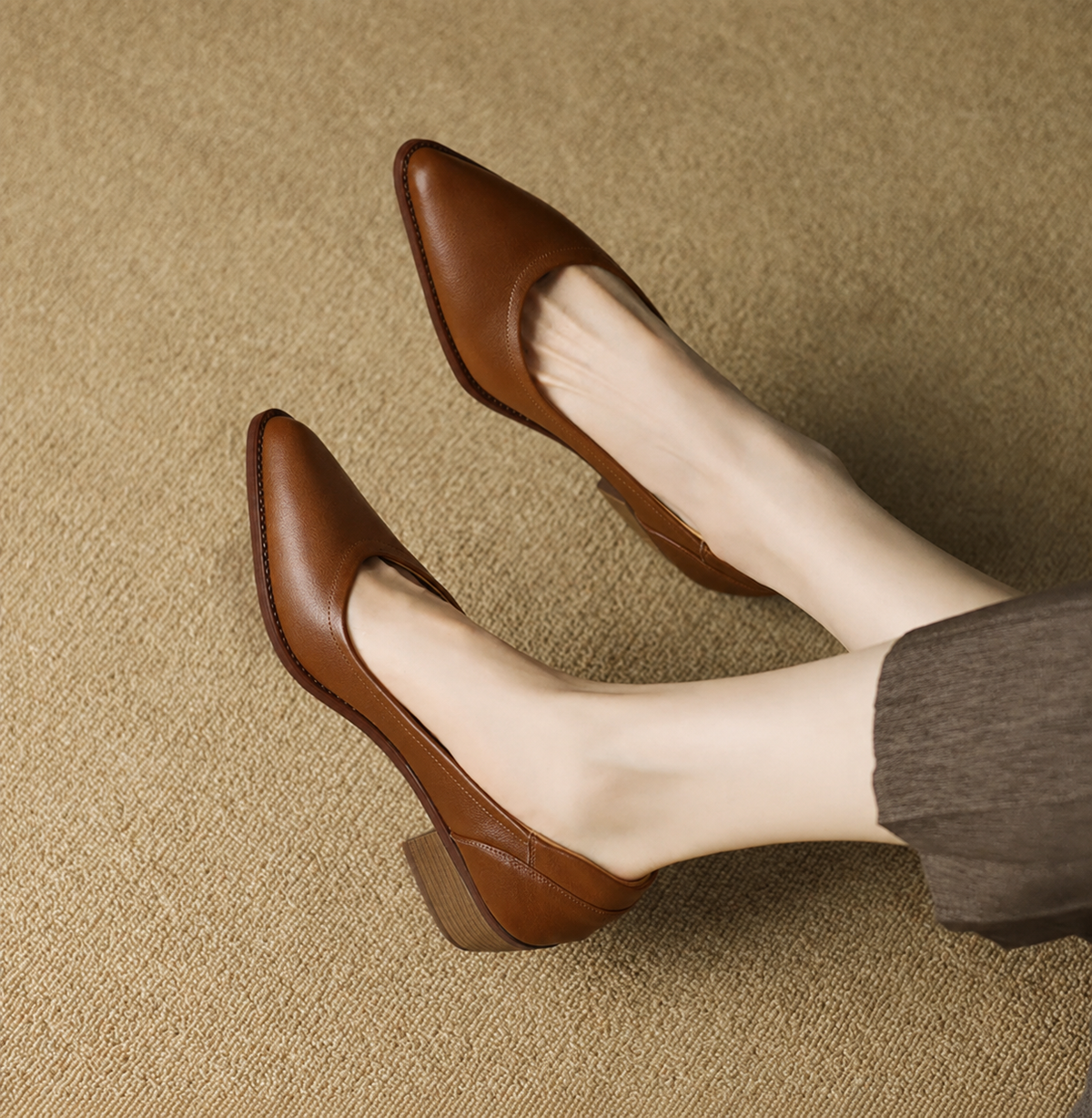 Women's Pointed Toe Pumps, Block Heel Work Heels, Slip On